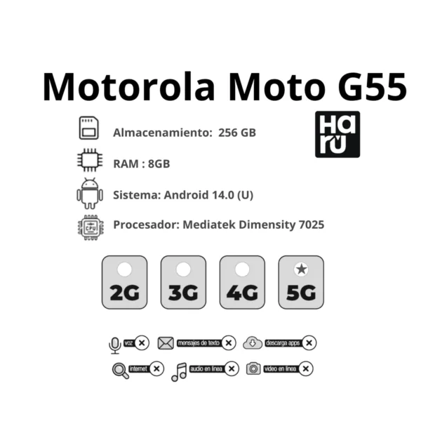 Celular Motorola G55 5G 256GB 8GB RAM Negro - Imagen 3